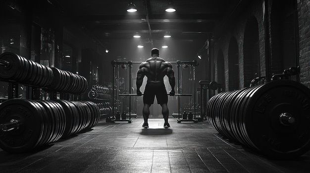 Muscular man lifting weight in a dark gym _ Premium AI-generated image